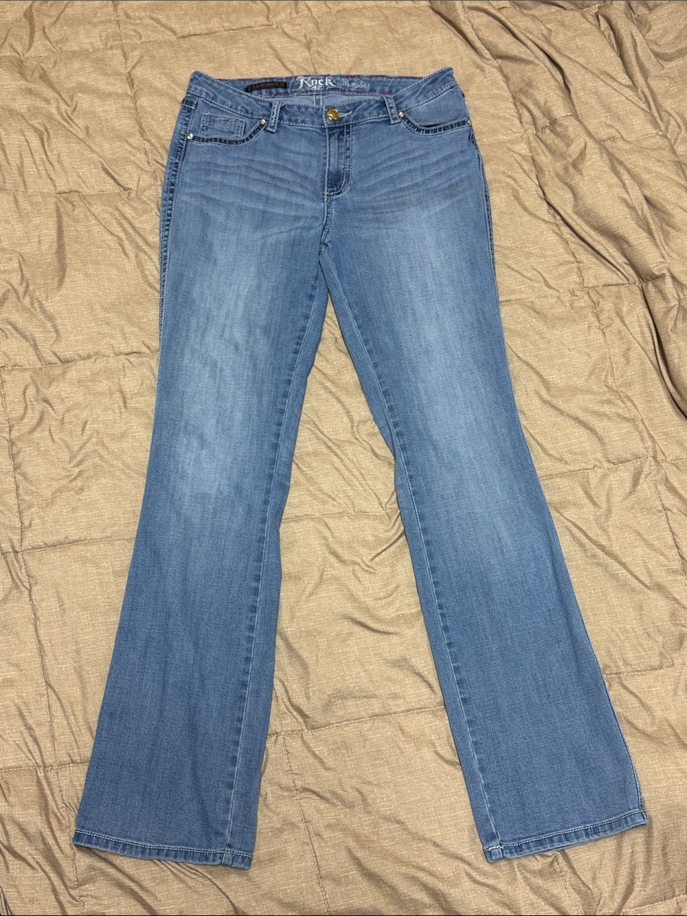 Rock 47 Wrangler Low Rise Women's Bootcut Flare Jeans 31 Bling Embroidered